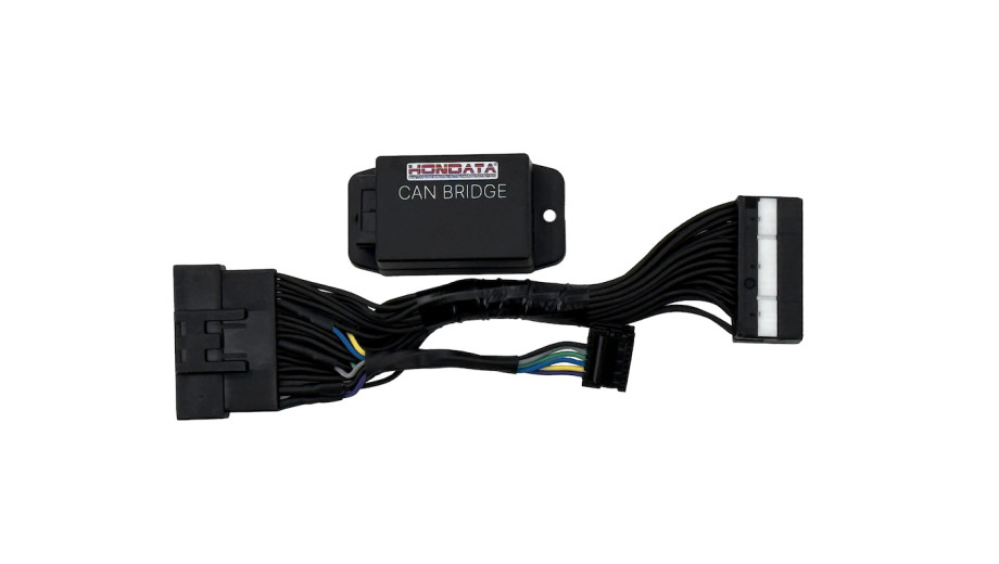 Close-up of Hondata CAN Bridge module for 2025 Honda Civic Si ECU tuning with FlashPro