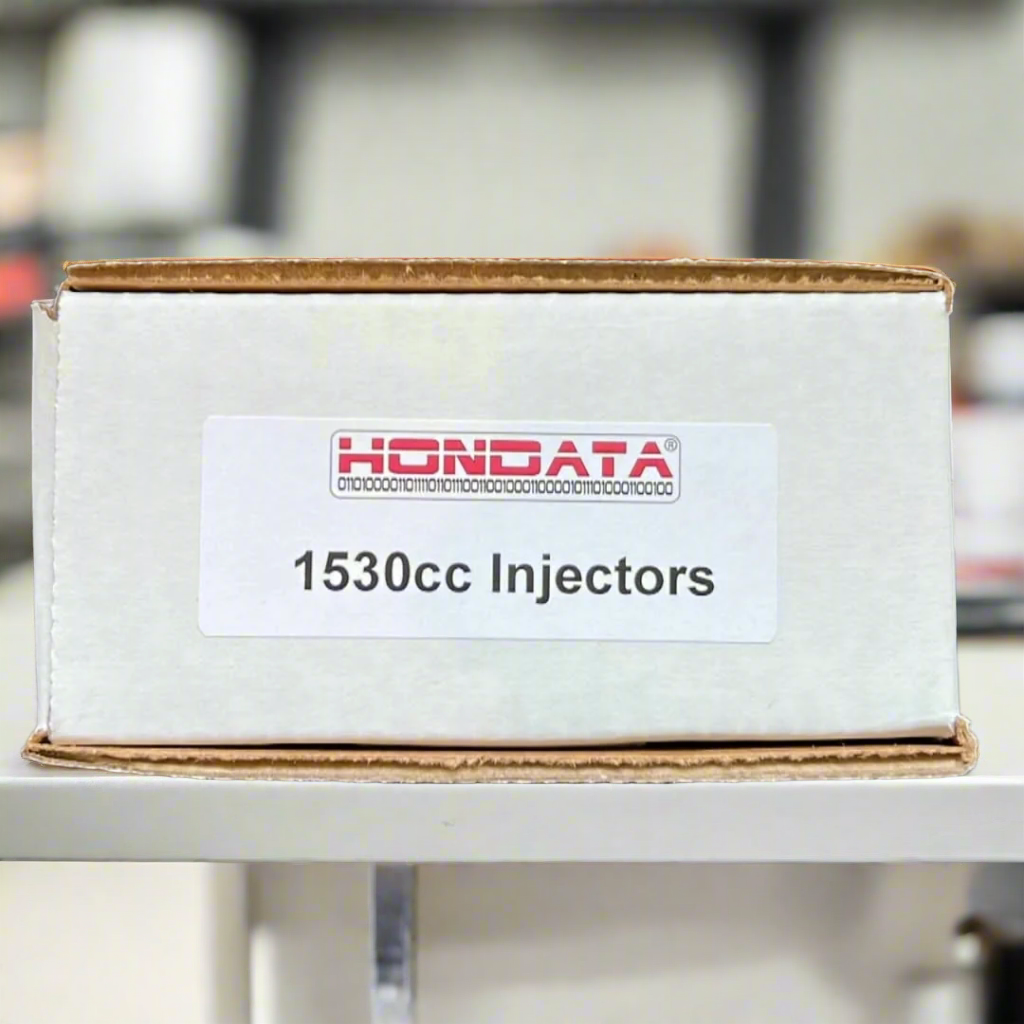 A side view of a box of 1530cc injectors by Hondata for the Civic Type R FK8 FL5 and Integra Type S DE5