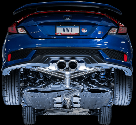 Escape AWE Tuning para Honda Civic Si Track Edition 2016+ con tubo delantero y puntas dobles de diamante negro