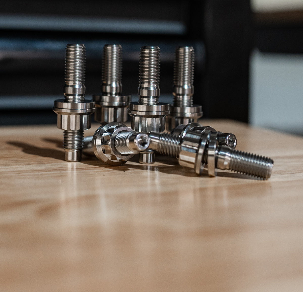 Raw Titanium Exhaust Studs for Honda Acura 2.0t and 1.5t engines.