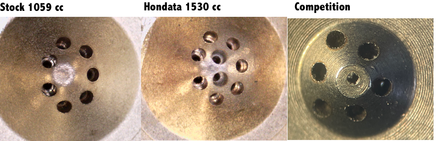 Stock FK8 FL5 and DE5 injectors have 7 counter-bored holes compared to Hondata 1530cc injectors which have 9 counter-bored holes
