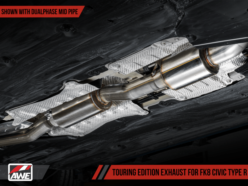 Escape AWE Tuning 2017+ Honda Civic Type R Touring Edition con tubo delantero y medio - Puntas Diamond Blk - ¡Caja abierta!