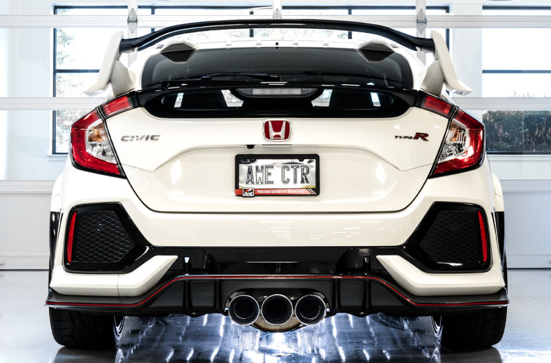 Escape AWE Tuning para Honda Civic Type R Touring Edition 2017+ con tubo delantero y triples puntas cromadas plateadas