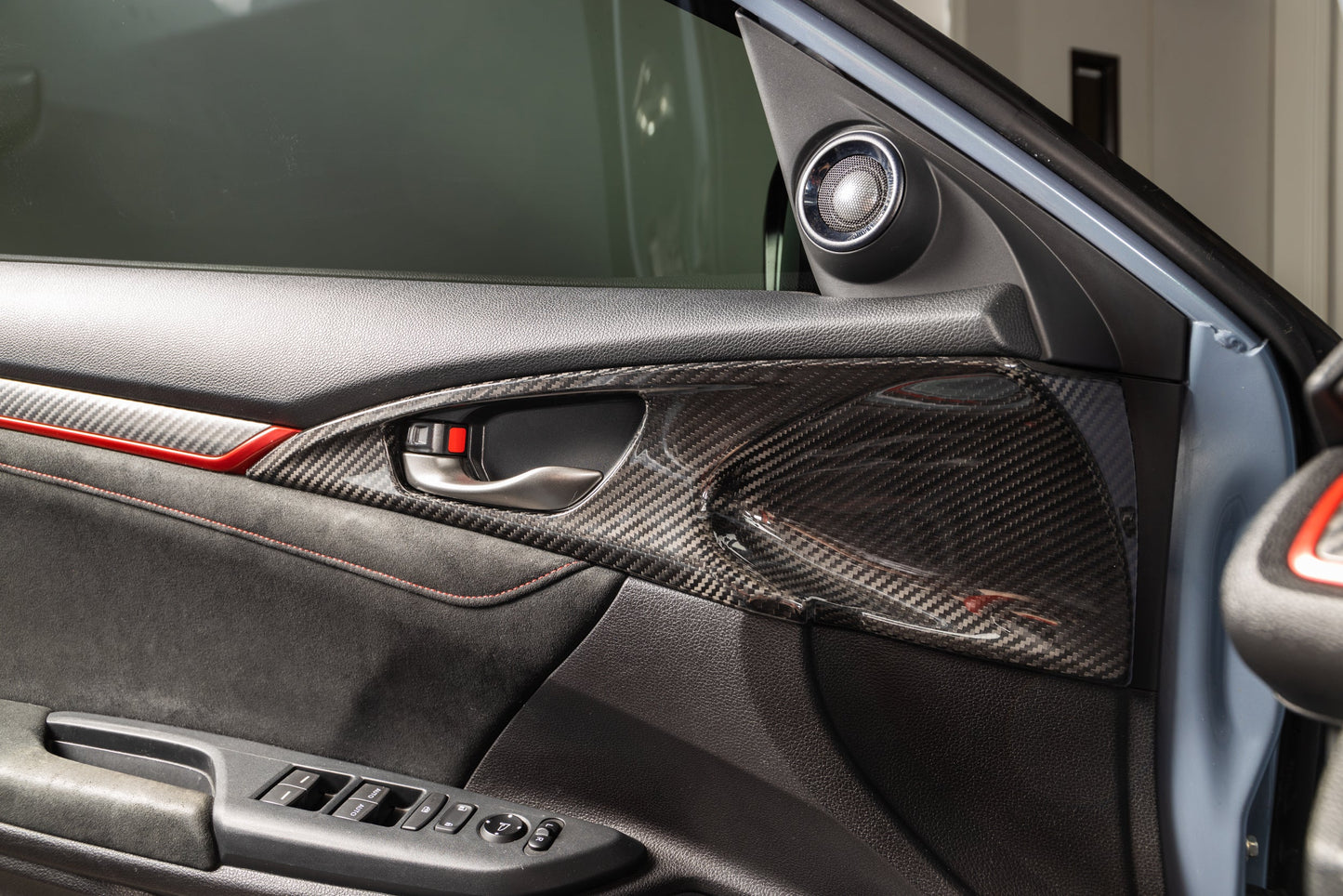 OLM LE Carbon Fiber Interior Door Handle Trim Covers (Full Set) - 2016 - 21 Honda Civic / 2017-21 Honda Civic Type R - VTEC SLAYER