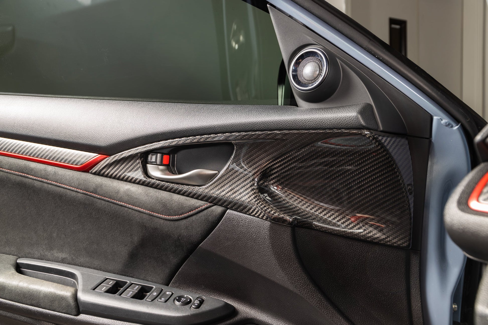 OLM LE Carbon Fiber Interior Door Handle Trim Covers (Full Set) - 2016 - 21 Honda Civic / 2017-21 Honda Civic Type R - VTEC SLAYER