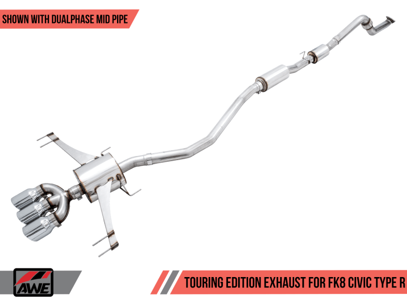 Escape AWE Tuning para Honda Civic Type R Touring Edition 2017+ con tubos delanteros y centrales - Puntas plateadas cromadas