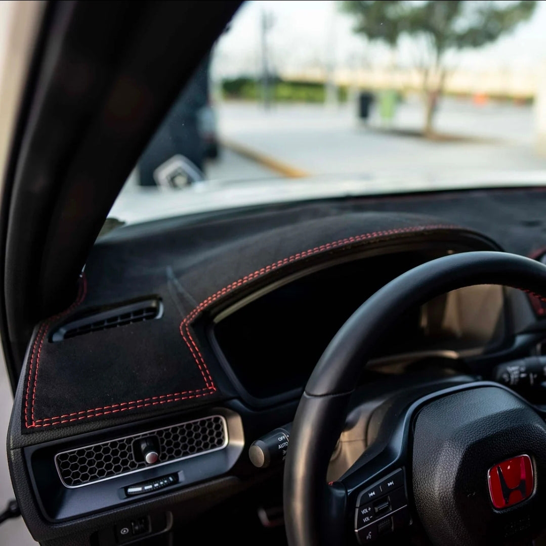 Black Suede Dash Cover w/ Red Stitching for 2023+ Honda Civic Type R FL5 (LHD)