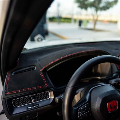 Black Suede Dash Cover w/ Red Stitching for 2023+ Honda Civic Type R FL5 (LHD)