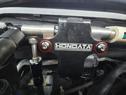 Close up of Aerospace-grade titanium CANFlex dress-up bolts for Hondata CANFlex Kit