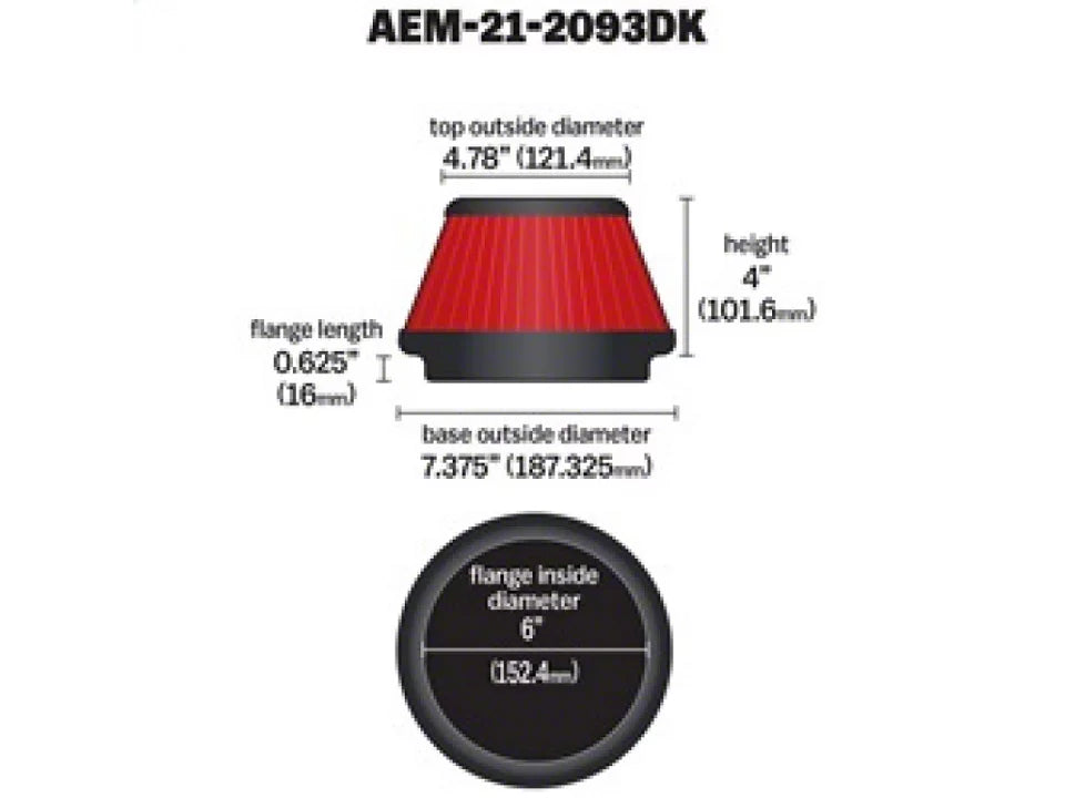 Filtro de aire cónico y ahusado AEM Dryflow de 6 x 4 pulgadas
