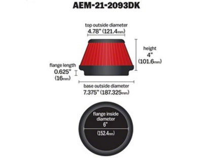 Filtro de aire cónico y ahusado AEM Dryflow de 6 x 4 pulgadas