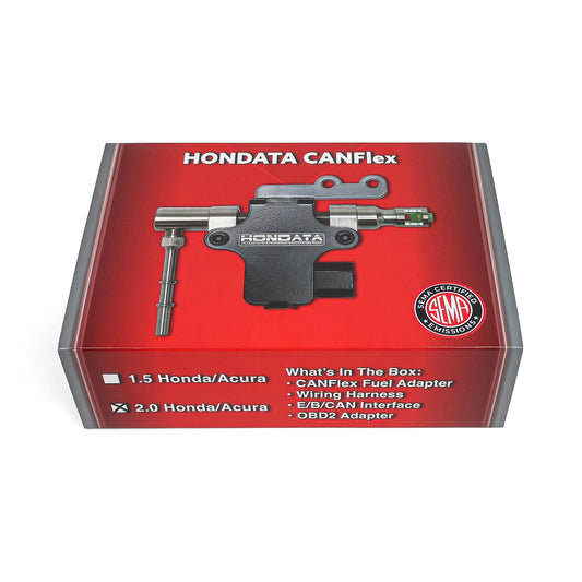 A closeup of a Hondata CANflex 10th Gen 2.0 for Honda Accord kit with the SEMA Certified seal of approval.